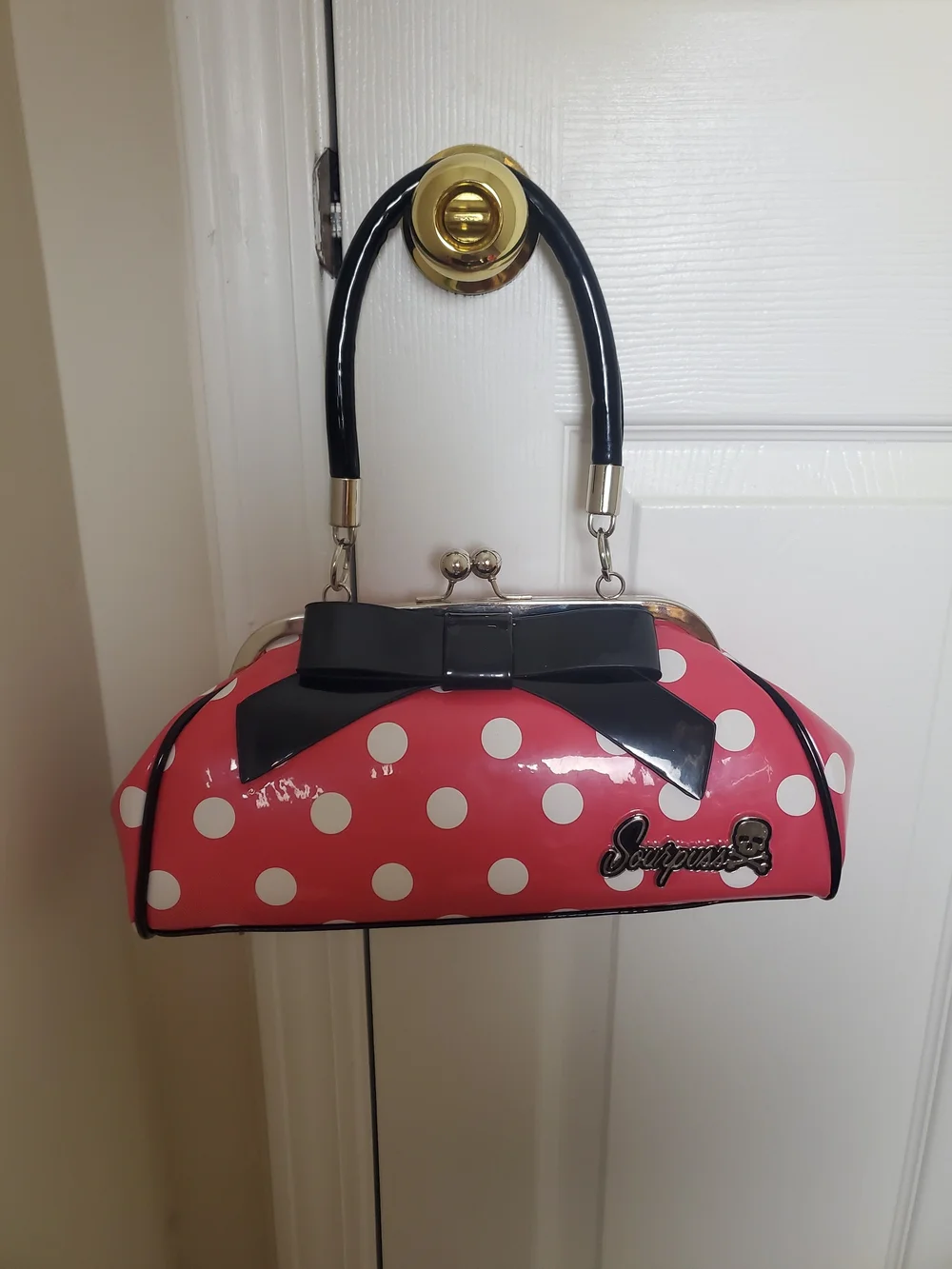 Sourpuss Floozy Purse Pink Polka Dot Rockabilly Pinup Handbag